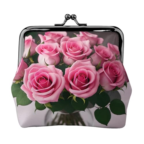 Leichte Geldbörse mit rosafarbenem Rosendruck für Damen, exquisit, wasserdicht, kleine Münztasche, Kartenetui von HTTUP