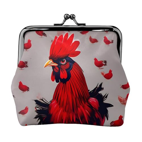 Leichte Geldbörse mit rotem Huhn Print für Damen, exquisit, wasserdicht, kleine Münztasche für Karten von HTTUP