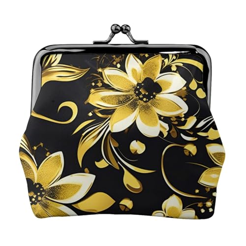 Leichte Geldbörse mit schwarzem und goldfarbenem Blumenmuster, für Damen, exquisit, wasserdicht, kleine Münztasche, Kartentasche von HTTUP