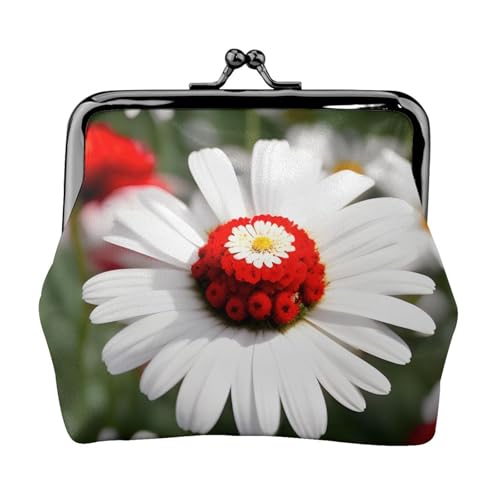 Leichte Geldbörse mit weißen Gänseblümchen und Blumen für Damen, exquisite wasserdichte kleine Geldbörse für Münzen und Karten von HTTUP