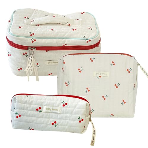 3-teiliges gestepptes Kosmetiktasche-Set mit Reißverschluss – Make-up-Organizer, Aufbewahrungstasche for Frauen & Mädchen von HTU