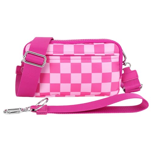 HTU Frauen Nylon Chest Bag Checkerboard Taillenbeutel wasserdichtes Crossbody -Bag (Rose Rot) von HTU