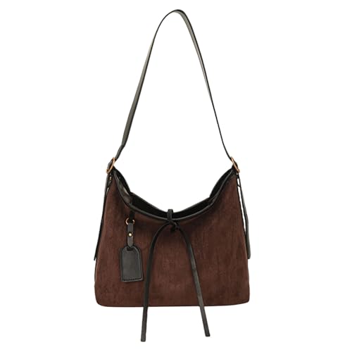 Frauen Wildleder Hobo -Taschen Feste Farben Handeimer -Taschen Unterarmtaschen (Kaffee) von HTU