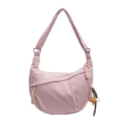 HTU Frauen Cord -Umhängetasche Crescent Crossbody Einfache Tasche Pendlertasche (rosa) von HTU
