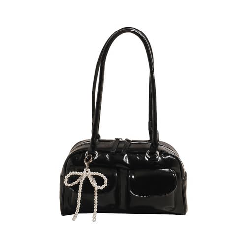 HTU Leder -Umhängetasche for Frauen mit Pendellaner einfacher Pendlertasche (schwarz) von HTU