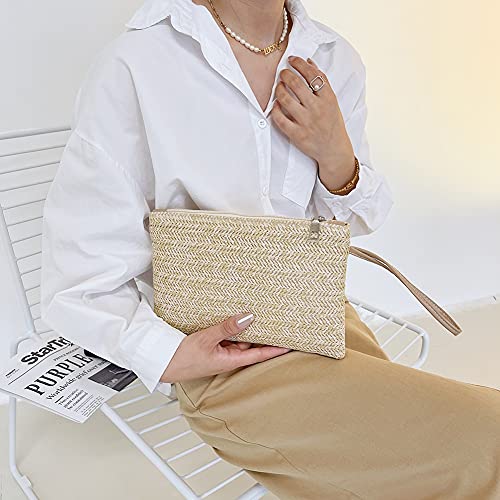 HTU Mode Bohemian Woven Clutch Armband Tasche Casual Damen Strand Sommer Einfarbig Freizeit Handtaschen Geldbörse von HTU