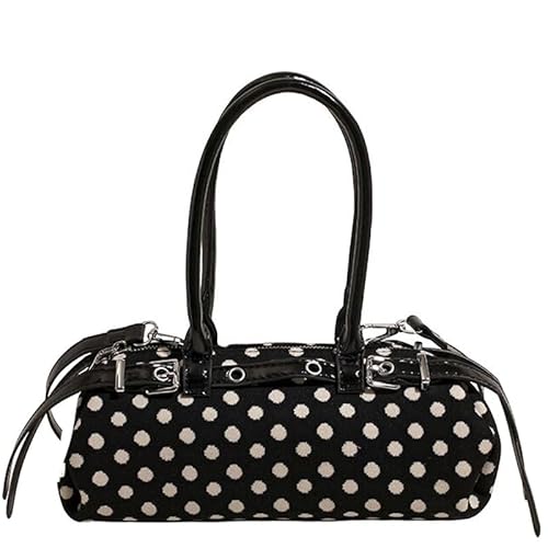 HTU Polka Dot-Umhängetasche Top-Griff Zylindrische Einkaufstasche PU for Frauen (schwarz) von HTU
