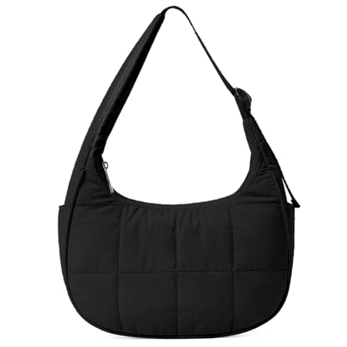 HTU Puffer-Halbmondtasche for Damen, gesteppte Schultertasche, Nylon-Handtasche mit verstellbarem Riemen und Reißverschluss, Hobo-Tasche for Geschäftsreisen von HTU