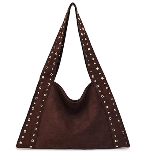 HTU Retro Wildleder Nieten Handtasche Große Tasche Handtasche Umhängetaschen for Frauen (Kaffee) von HTU