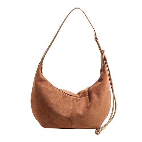 HTU Trendige Wildleder-Halbbeutel Top-Griff-Handtasche for Frauen (hellbraun) von HTU