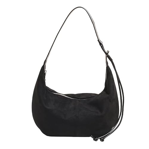 HTU Trendy Suede Crescent Umhängetasche Top-Griff-Schlingbeutel for Frauen Mädchen (schwarz) von HTU