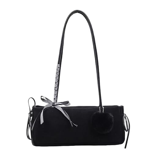 HTU Wildleder Bogen Umhängetasche Top-Griff-Tasche for Frauen Mädchen Damen täglich (schwarz) von HTU