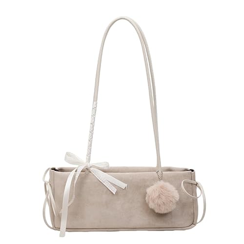 HTU Wildleder Bogen Umhängetasche Top-Griff-Tasche for Frauen Mädchen Damen täglich (weiß) von HTU