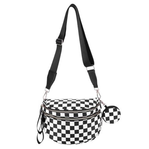 HTU Women Checkerboard Crossbody Bag Bag Sport Chest Bag mit Ohrhörerbeutel von HTU