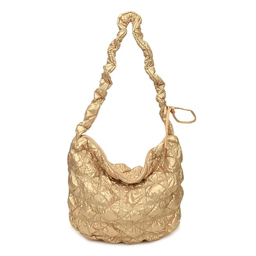 Nylon gestepptes Umhängetasche Top-Griff Hobo Bag Bubble Bag for Frauen (Gold) von HTU