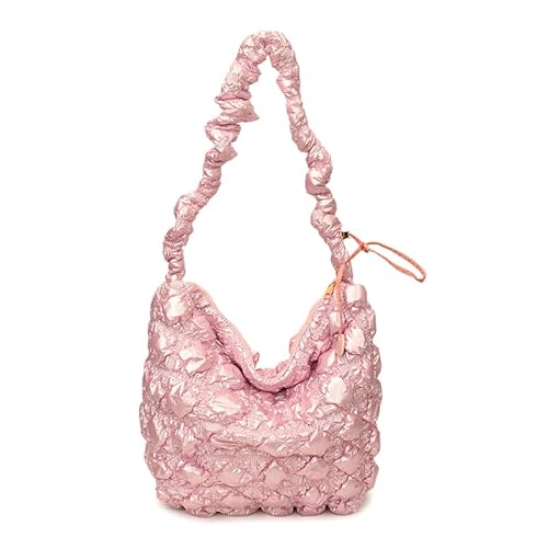 Nylon gestepptes Umhängetasche Top-Griff Hobo Bag Bubble Bag for Frauen (rosa) von HTU