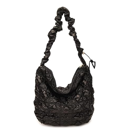 Nylon gestepptes Umhängetasche Top-Griff Hobo Bag Bubble Bag for Frauen (schwarz) von HTU