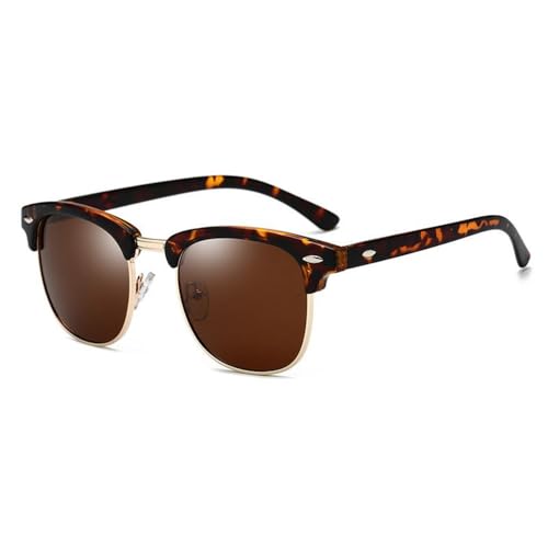 Retro Herren Damen Halbrahmen Metall Polarisierte Sonnenbrille Anti-UV Sonnenbrille,C3,142 * 143 * 47mm von HTXONB