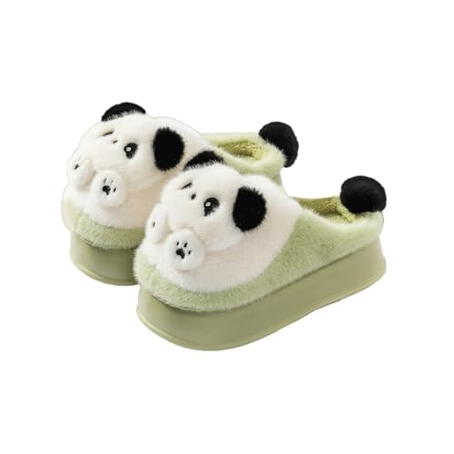 HTYUKFDG Niedliche Panda-Cartoon-Hausschuhe for Damen, dicke Plüsch-Hausschuhe for den Winter, warm und weich, rutschfeste Baumwolle(Groen,39 EU) von HTYUKFDG