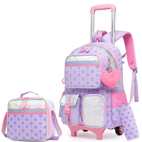 HTgroce 3pcs Kinder Trolley Rucksack Schultasche Schulranzen Mädchen schultrolleys Kinderkoffer Rolling Backpack Reisegepäck von HTgroce