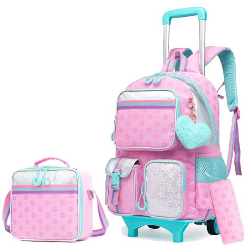 HTgroce Kinder Trolley Rucksack Schultasche Schulranzen Mädchen schultrolleys Schulrucksack Kinderkoffer Rolling Reisegepäck von HTgroce