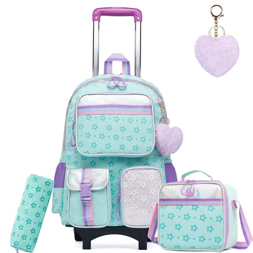 HTgroce 3pcs Kinder Trolley Rucksack Schultasche Schulranzen Mädchen schultrolleys Schulrucksack Kinderkoffer School Bag with Wheels Reisegepäck Mehrfachtaschen von HTgroce