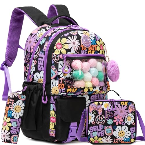 HTgroce 3pcs Schultaschen Mädchen, Mehrere Taschen Schulrucksack Mädchen, Mädchen Schulrucksack Mädchen Schulranzen School Bag von HTgroce