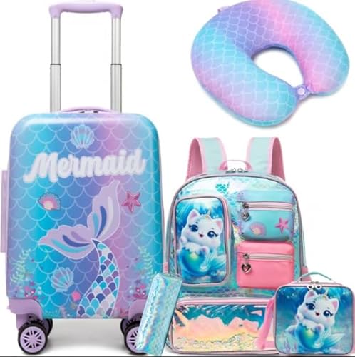 HTgroce 5tlg Kinderkoffer Set, Kinder Handgepäckkoffer mit Schulranzen& Kofferanhänger, Reisetrolley mit Rollen für Kinder Hartschalenkoffer für Mädchen HTgroce 5tlg Kinderkoffer Set, Kinder Handgepäckkoffer mit Schulranzen& Kofferanhänger, Reisetrolley mit Rollen für Kinder Hartschalenkoffer für Mädchen von HTgroce