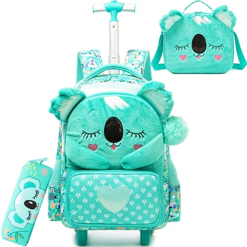 HTgroce Kinder-Rollrucksack mit Rollen für elementare Mädchen, Jungen, Reisegepäck, Handgepäck-Rucksack, 01 Koala von HTgroce