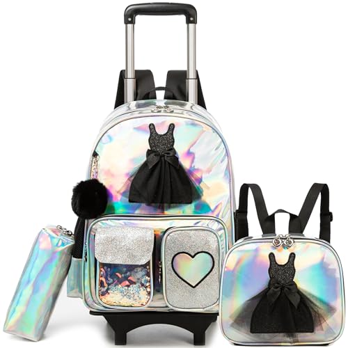 HTgroce Kinder Trolley Bag Kinder schule,Teenager Girls Backpack,3 IN 1 Bookbag Set Kinderrucksack für Mädchen School Trolley Bag von HTgroce