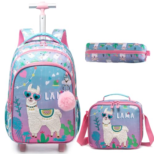 HTgroce Kinder Trolley Rucksack Schultasche Schulranzen Mädchen schultrolleys Schulrucksack Kinderkoffer Rolling Backpack Reisegepäck von HTgroce