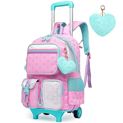 HTgroce Kinder Trolley Rucksack Schultasche Schulranzen Mädchen schultrolleys Schulrucksack Kinderkoffer Rolling Reisegepäck Mehrfachtaschen von HTgroce