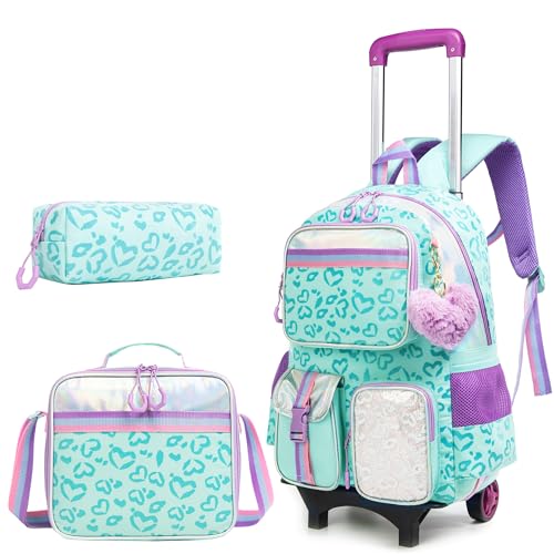 HTgroce Kinder Trolley Rucksack Schultasche Schulranzen Mädchen schultrolleys Schulrucksack Kinderkoffer Rolling Reisegepäck Mehrfachtaschen von HTgroce