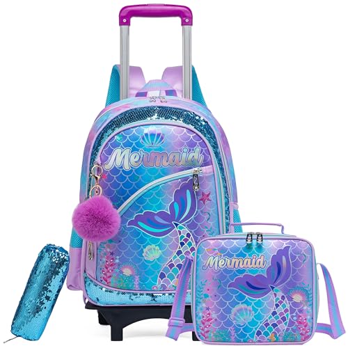 HTgroce Kinder Trolley Rucksack Schultasche Schulranzen Mädchen schultrolleys Schulrucksack Kinderkoffer Rolling School Bag Reisegepäck von HTgroce