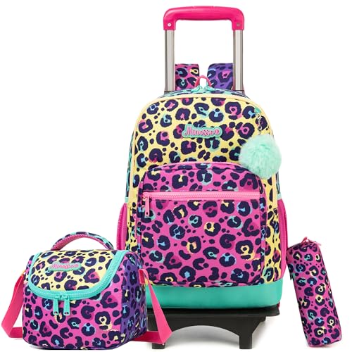 HTgroce Kinder Trolley Rucksack Schultasche Schulranzen Mädchen schultrolleys Schulrucksack Rolling School Bag 3 klasse von HTgroce