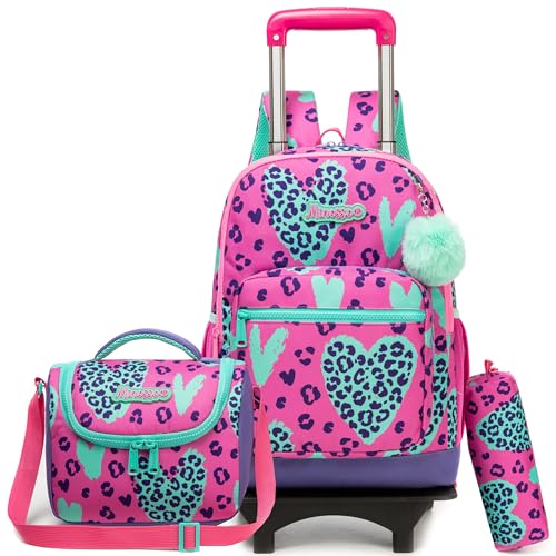 HTgroce Kinder Trolley Rucksack Schultasche Schulranzen Mädchen schultrolleys Schulrucksack Rolling School Bag 3 klasse von HTgroce