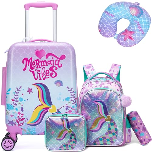 HTgroce Kinderkoffer mit Rucksack, Kids Luggage, Kindergepäck mit Rollen, Reisekoffer mit Teleskopgriff, Hartschalenkoffer für Kinder, Kindertrolley HTgroce Kinderkoffer mit Rucksack, Kids Luggage, Kindergepäck mit Rollen, Reisekoffer mit Teleskopgriff, Hartschalenkoffer für Kinder, Kindertrolley von HTgroce