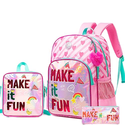 HTgroce Kinderrucksack Schulranzen Schultaschen Mädchen Schulrucksack Schultasche für 1-6 Klasse Kind Reise Kindergartentasche Rucksack mit Federmäppchen von HTgroce