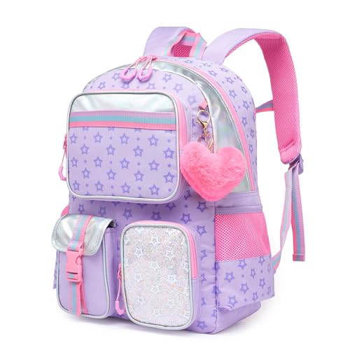 HTgroce Lila Schultaschen Mädchen 3 klasse, Mehrere Taschen Schulrucksack Mädchen, Vorschulrucksack Mädchen Schulrucksack Mädchen Schulranzen 3pc von HTgroce