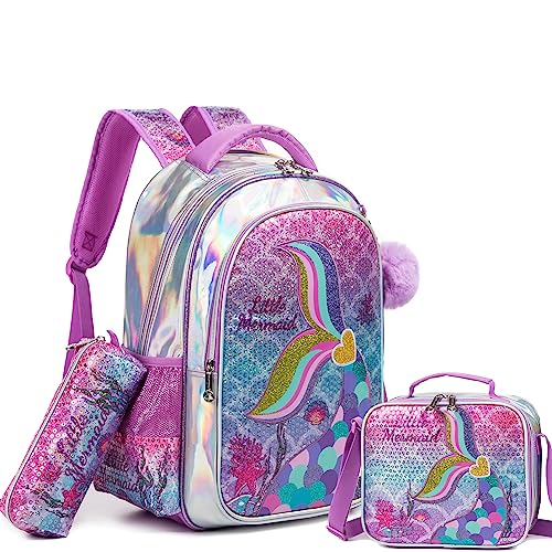 HTgroce Meerjungfrau Rucksack Mädchen Schulrucksack Schulranzen Schultasche Rucksack Freizeitrucksack Backpack für Mädchen Kinder mit der Großen Kapazität 1. klasse von HTgroce