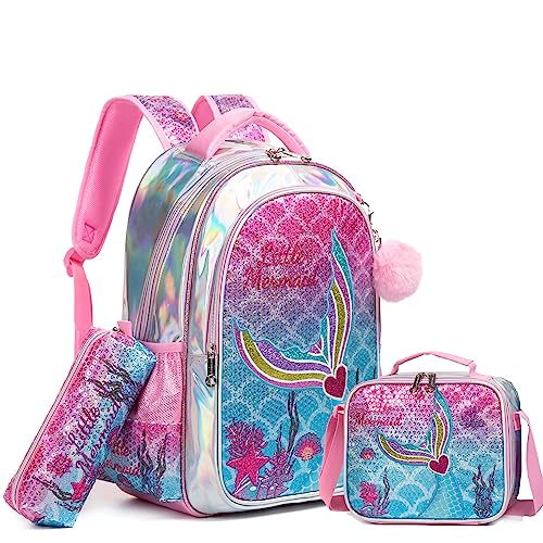 HTgroce Meerjungfrau Rucksack Mädchen Schulrucksack Schulranzen Schultasche Rucksack Freizeitrucksack Backpack für Mädchen Kinder mit der Großen Kapazität 1. klasse von HTgroce