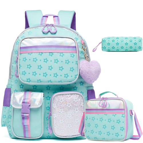 HTgroce Mehrfachtasche Mädchen Schultasche Schulrucksack Kinder Niedlich Rucksack 3 Teile Set Schulrucksack mit Lunchpaket Tasche Mäppchen 3pcs von HTgroce