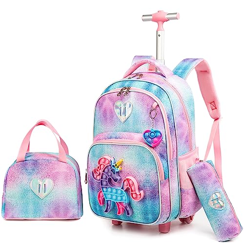 HTgroce Pop Push It Schulranzen Mit Rollen, Toy Schulranzen Trolley Pop Kinder, Fidget Trolley Rucksack Mädchen, Popit Push Pop Bubble Anti Stress Spielzeug Schultasche Zum Ziehen Mädchen von HTgroce