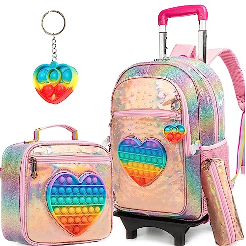 HTgroce Pop Push It Schulranzen Mit Rollen, Toy Schulranzen Trolley Pop Kinder, Fidget Trolley Rucksack Mädchen, Push Bubble Anti Stress Spielzeug Schultasche Zum Ziehen Mädchen von HTgroce