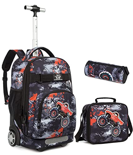 HTgroce Rollrucksack Autorucksack für Kinder Mädchen Freizeit Reisegepäck 3-in-1 Schulrucksack, Lunch Bag, Bleistiftbeutel von HTgroce