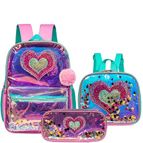 HTgroce Rosa Mädchen Schultasche Schulrucksack Kinder Niedlich Liebe Rucksack 3 Teile Set Schulrucksack mit Lunchpaket Tasche Mäppchen von HTgroce