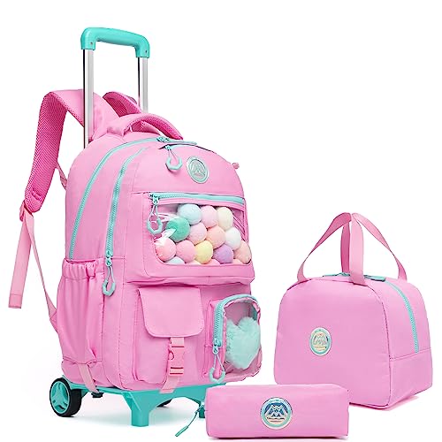 HTgroce Rosa Süßer Kinder Trolley Rucksack Schultasche Schulranzen Mädchen schultrolleys Schulrucksack Kinderkoffer Rolling Reisegepäck von HTgroce