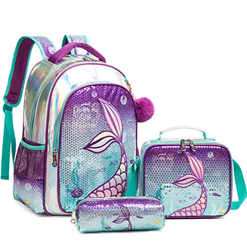 HTgroce Rucksack Schulrucksack Mädchen Meerjungfrau, Schulrucksack Mädchen Teenager Schultaschen,Rucksäcke Kinder Schultasche-Set Schulgeschenk. von HTgroce