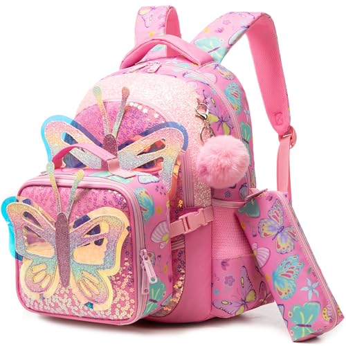 HTgroce Rucksack mit Federmäppchen Lunch Tasche 3 in 1 Schulranzen für Mädchen, Schultaschen-Sets für Kinder Schüler von HTgroce