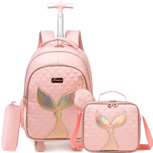 HTgroce Rucksäcke Mädchen Schultaschen Trolley, School Trolley Bag Reisekoffer Rucksack mit Lunchtasche Federmäppchen Schultaschen-Sets Rucksack Trolley Mädchen von HTgroce